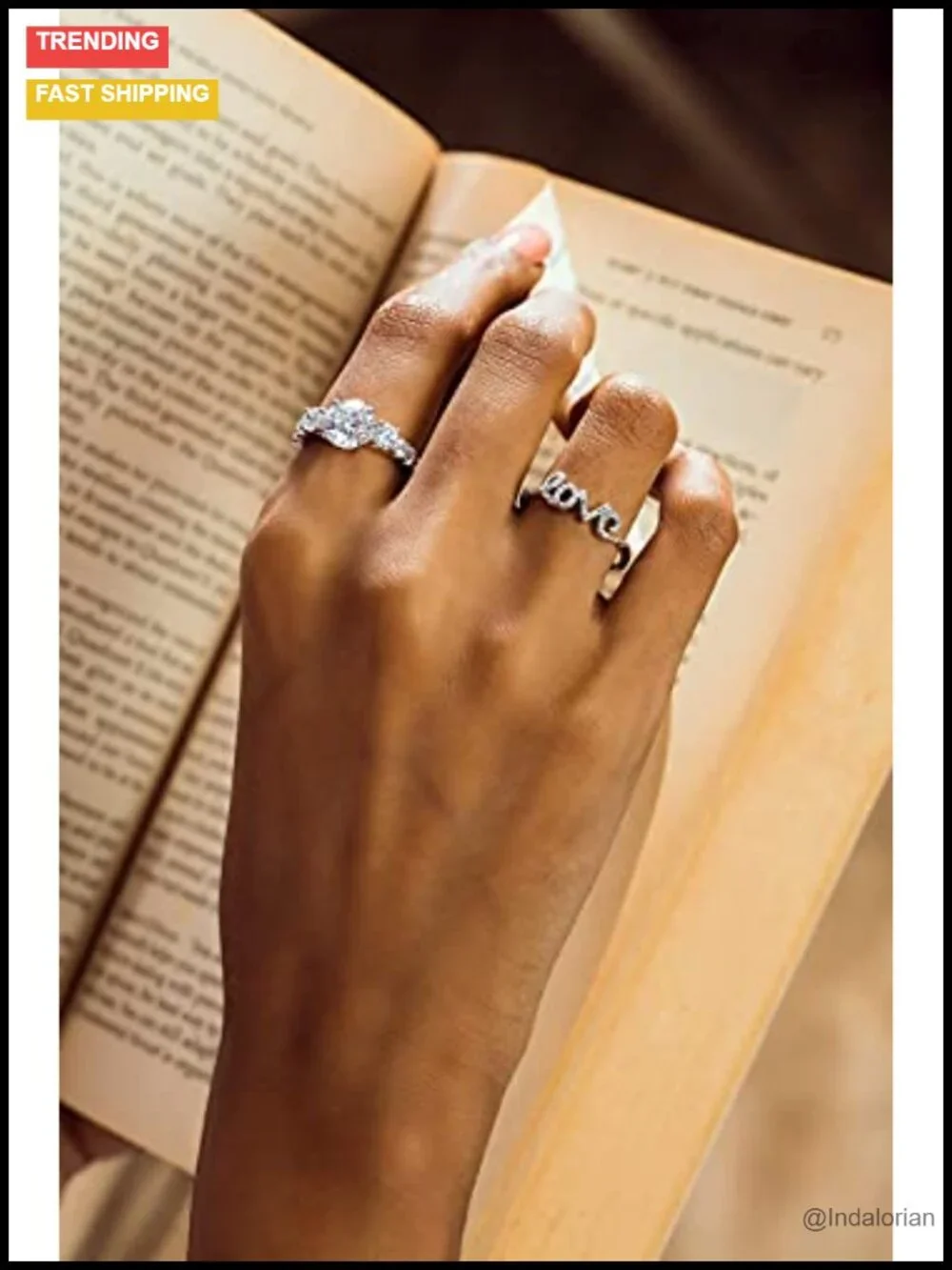 Sterling Silver Love Ring Natural White Diamond Accents Heart Cut-Out Design